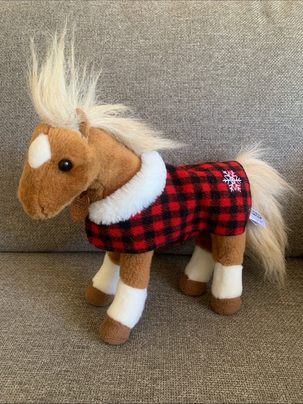 Breyer Holiday Plush 12” Horse Stuffed Animal with Plaid Snowflake Coat